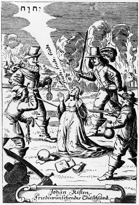 Titelblatt des Dramas <i>Das Friede wünschende Teutschland</i> von Johann Rist (1647)